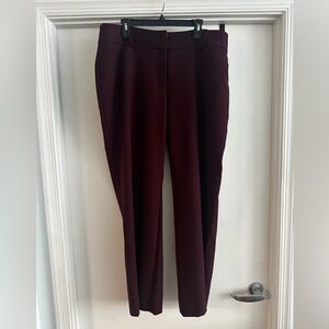 Burgundy wide leg dress pants.